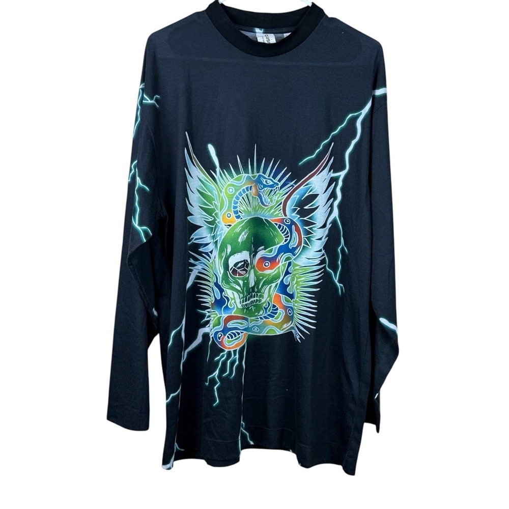 Collusion Black Graphic Print Long Sleeve T-Shirt EUC US 6/ EU 38/ UK 10
